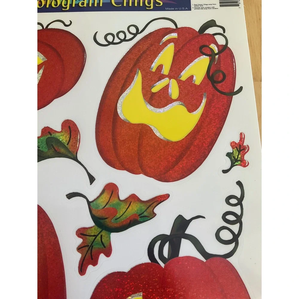 Vintage 2001 Halloween Pumpkin Hologram Window Clings JMC Impact Reusable Decor